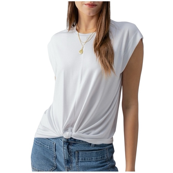 Sanctuary White New Era Twist Knot Tee Shirt Sleeveless Crewneck Large NWT - Picture 1 of 11